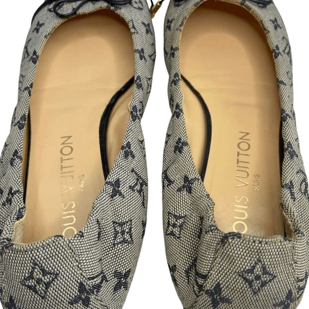 Louis Vuitton Mini Lin Debbie Ballet Bow Flats Navy Canvas EU 36.5 Monogram - Picture 8 of 10